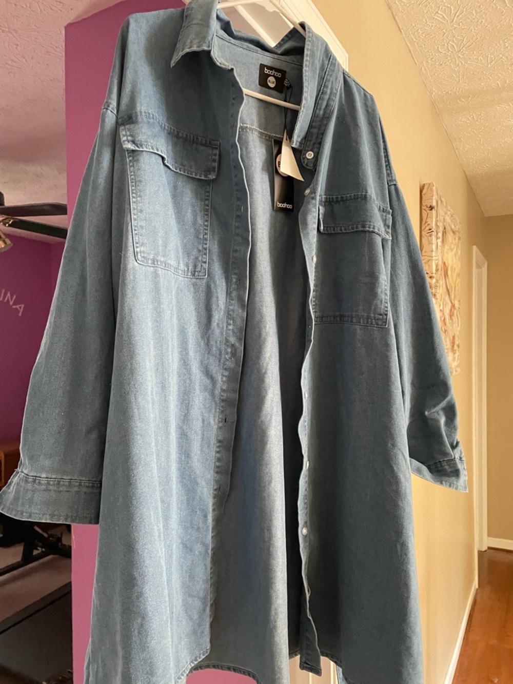 Denim Button-Front Shirt Dress in Medium Blue Sz 18 - Picture 2 of 5